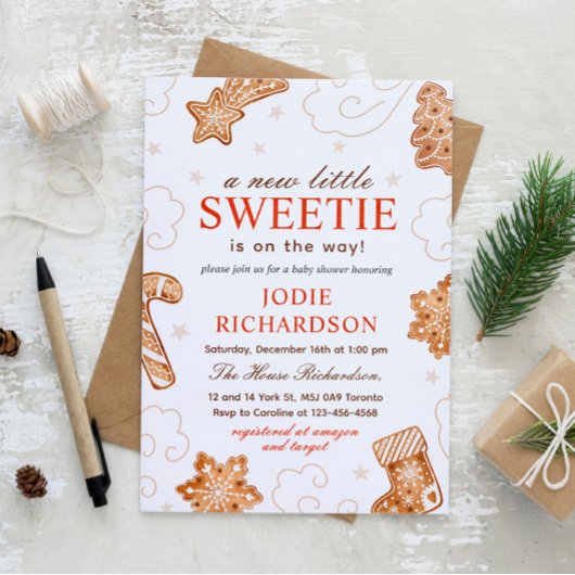 Een liefje is onderweg met kerstkoekje Baby shower Kaart