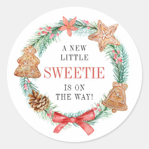 Een liefje is op weg naar kerst Baby shower Ronde Sticker