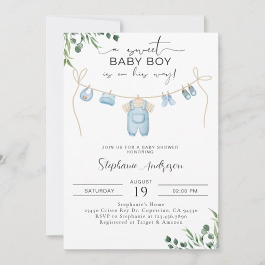 Een lieve baby jongen is onderweg Laundry Blue Kaart (Voorkant)