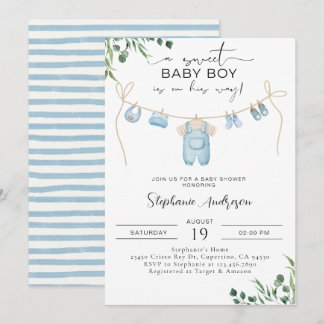 Een lieve baby jongen is onderweg Laundry Blue Kaart