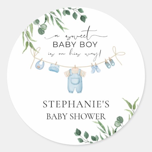 Een lieve baby jongen is onderweg Laundry Blue Ronde Sticker (Voorkant)