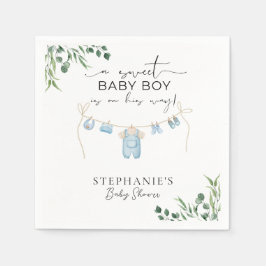 Een lieve baby jongen is onderweg Laundry Blue Servet