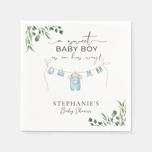 Een lieve baby jongen is onderweg Laundry Blue Servet (Voorkant)