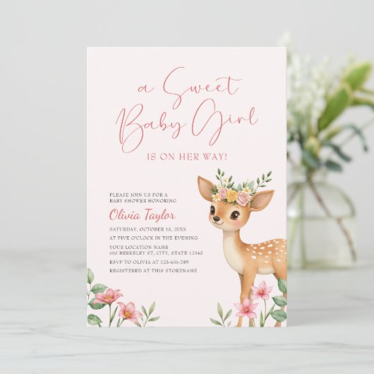 Een lieve baby meisje bloemenherten Baby shower Kaart (Staand voorkant)