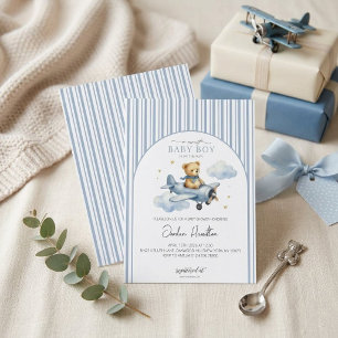 Een lieve babyjongen teddybeer vintage blauwe vlie kaart