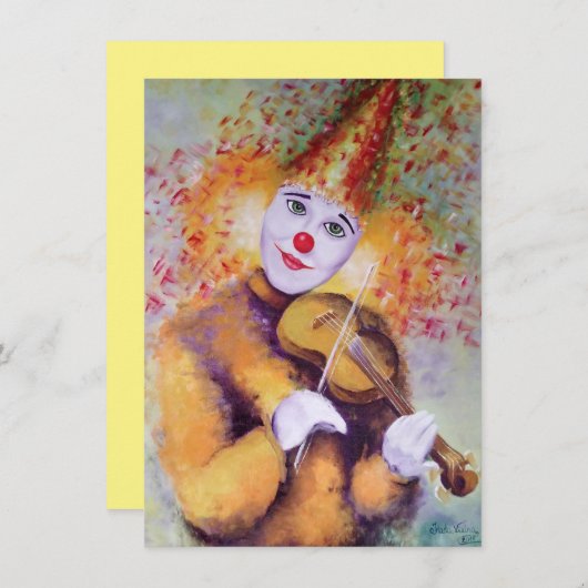 Een lieve clown die viool speelt kaart (Voorkant / Achterkant)