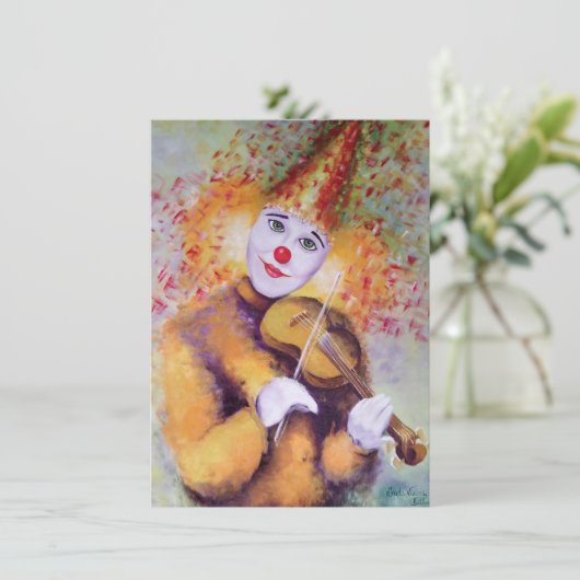 Een lieve clown die viool speelt kaart (Staand voorkant)