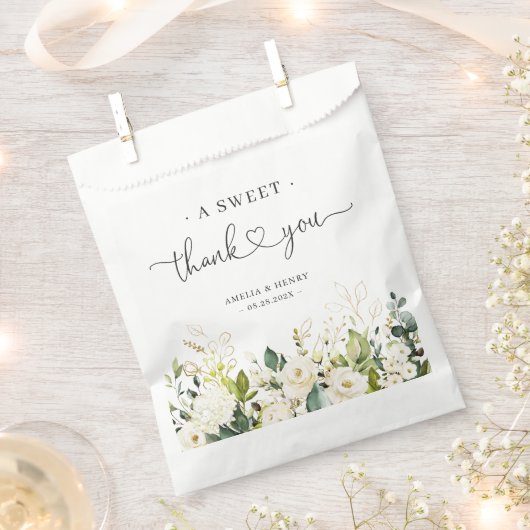 Een lieve dank | groen wit bloemenbruiloft bedankzakje (Geknipt)
