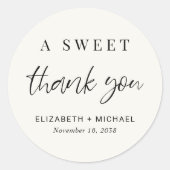 Een lieve dank u crème bruiloft gunst ronde sticker (Voorkant)