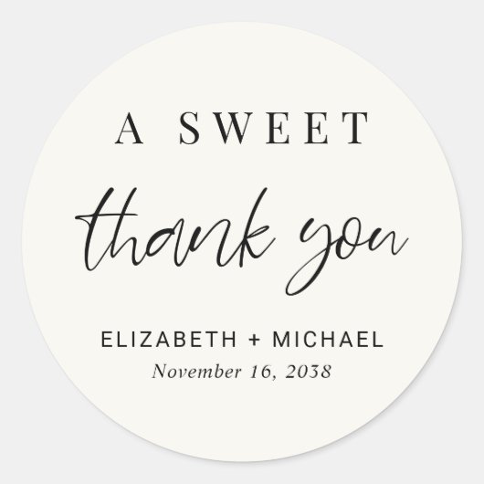 Een lieve dank u crème bruiloft gunst ronde sticker (Voorkant)