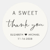 Een lieve dank u crème bruiloft ronde sticker (Voorkant)