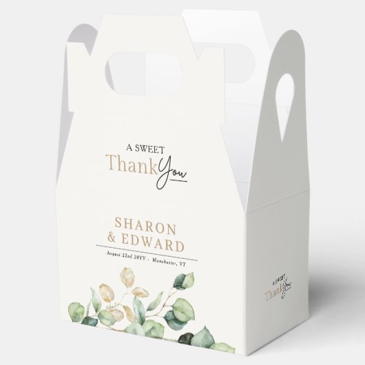 Een lieve dank u Eucalyptus groen gouden bruiloft Bedankdoosjes (Geopend)