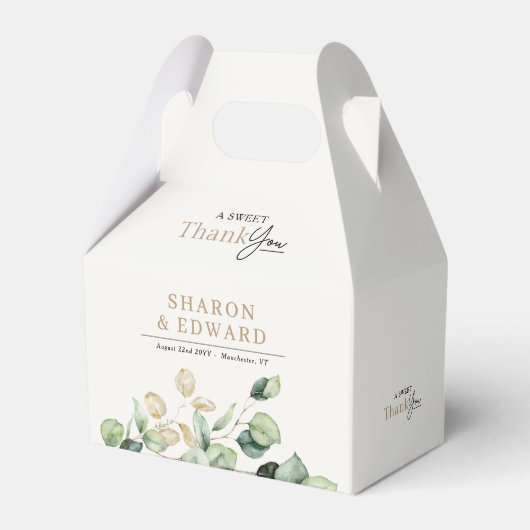 Een lieve dank u Eucalyptus groen gouden bruiloft Bedankdoosjes (Voorkant Zijde)