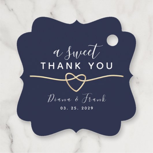 Een lieve dank u marineblauwe bruiloft bedankjes labels (Achterkant)