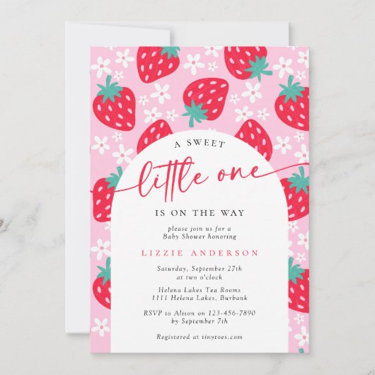 Een lieve kleine een aardbeien Baby shower Kaart (Voorkant)