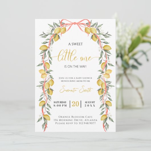 Een lieve kleine een citroen Baby shower Uitnodigi Kaart (Staand voorkant)