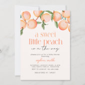 Een lieve kleine perzik is op weg naar het baby sh kaart (Voorkant)