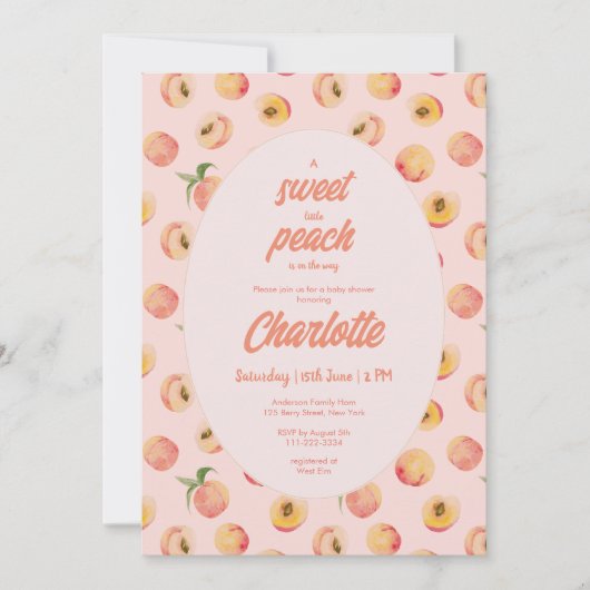 Een lieve kleine perzik pastel Baby shower uitnodi Kaart (Voorkant)