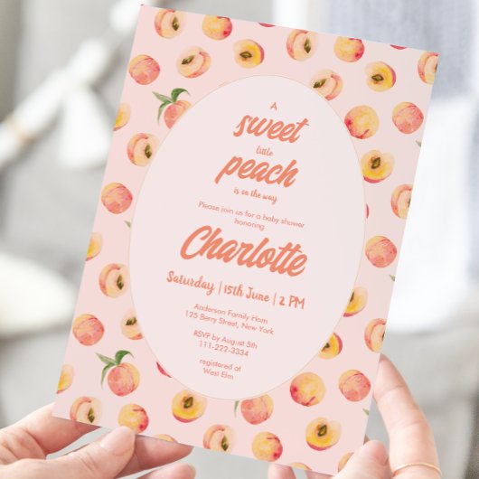 Een lieve kleine perzik pastel Baby shower uitnodi Kaart