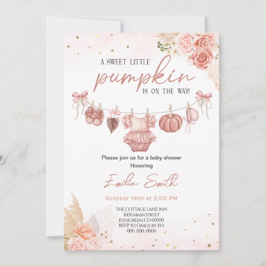 Een lieve kleine pompoen Clothesline Baby shower Kaart (Voorkant)