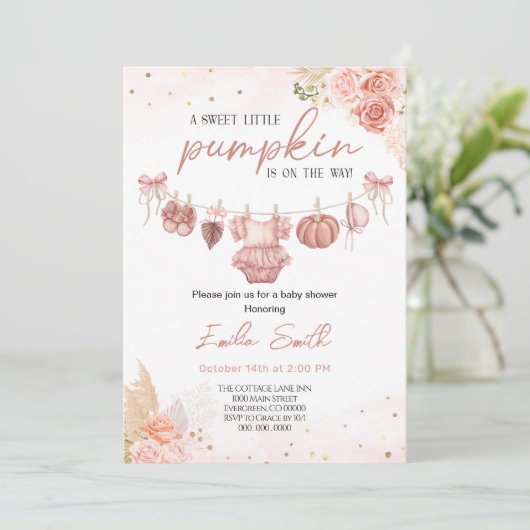 Een lieve kleine pompoen Clothesline Baby shower Kaart (Staand voorkant)