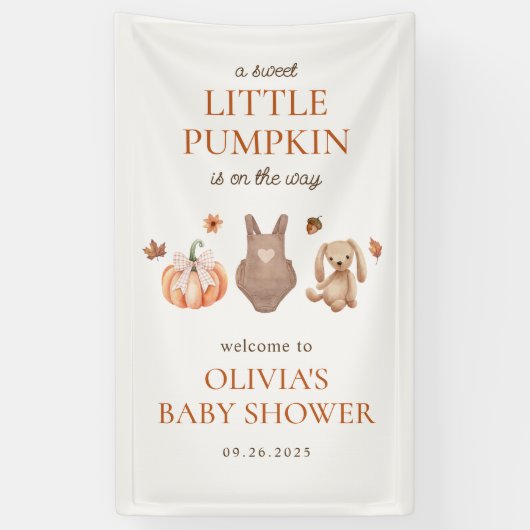 Een lieve kleine pompoen Herfst Baby shower welkom Spandoek (Verticaal)