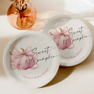 Een lieve kleine pompoen roze strik Baby shower Papieren Bordje