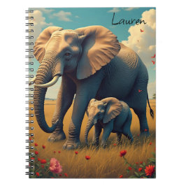 Een lieve mama en Baby olifant gepersonaliseerd Notitieboek