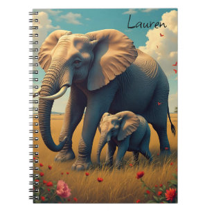 Een lieve mama en Baby olifant gepersonaliseerd Notitieboek
