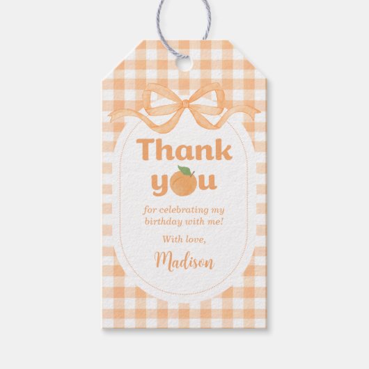 Eén lieve perzik meisje 1e verjaardag cadeaulabel (Voorkant)