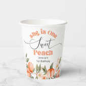 Eén lieve perzik waterverf 1e verjaardag papieren bekers (Achterkant)