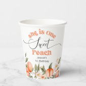 Eén lieve perzik waterverf 1e verjaardag papieren bekers (Voorkant)