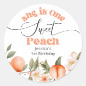 Eén lieve perzik waterverf 1e verjaardag ronde sticker (Voorkant)
