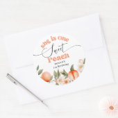 Eén lieve perzik waterverf 1e verjaardag ronde sticker (Envelop)