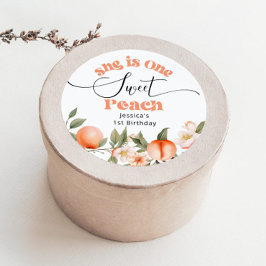 Eén lieve perzik waterverf 1e verjaardag ronde sticker