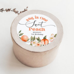 Eén lieve perzik waterverf 1e verjaardag ronde sticker