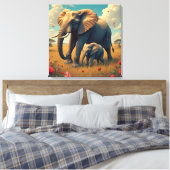 Een lieve sentimentele mama en Baby olifant Canvas Afdruk (Insitu (Slaapkamer))