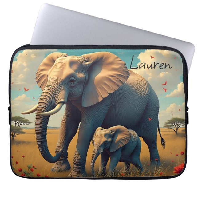 Een lieve sentimentele mama en Baby olifant Laptop Sleeve (Voorkant)