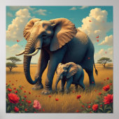 Een lieve sentimentele mama en Baby olifant Poster (Voorkant)