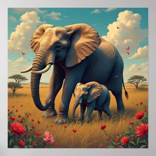 Een lieve sentimentele mama en Baby olifant Poster (Voorkant)