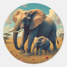 Een lieve sentimentele mama en Baby olifant Ronde Sticker