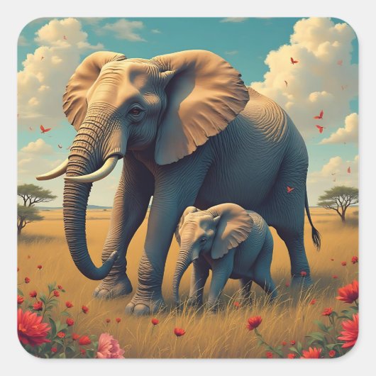 Een lieve sentimentele mama en Baby olifant Vierkante Sticker (Voorkant)
