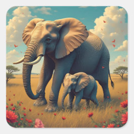 Een lieve sentimentele mama en Baby olifant Vierkante Sticker