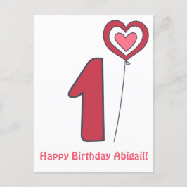 Eén! Lieve verjaardagsballon - 1e verjaardag Briefkaart