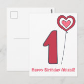 Eén! Lieve verjaardagsballon - 1e verjaardag Briefkaart (Voorkant / Achterkant)