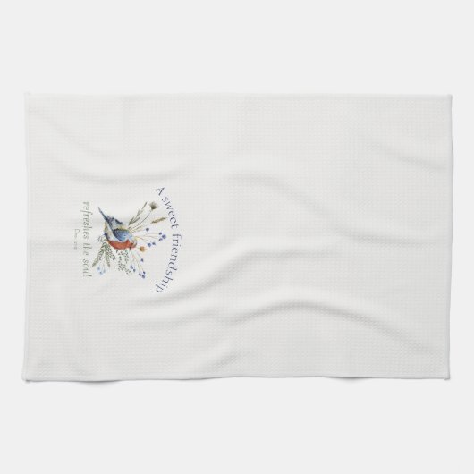 ‘Een lieve vriendschap’ Bijbelvers Waterverf Bird Theedoek (Horizontaal)