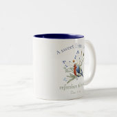 ‘Een lieve vriendschap’ Bijbelvers Waterverf Bird Tweekleurige Koffiemok (Voorkant rechts)