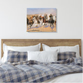 Een liggend streepje voor het hout canvas afdruk (Insitu (Slaapkamer))