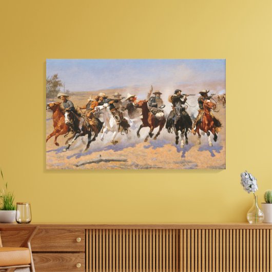 Een liggend streepje voor het hout canvas afdruk (Insitu (Woonkamer))