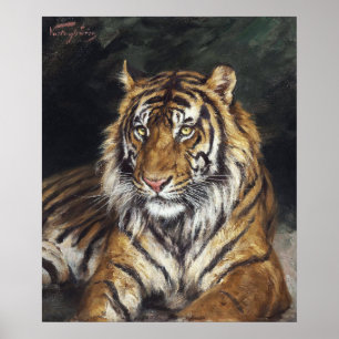 Een liggende tijger (1866-1919) olieverfschilderij poster